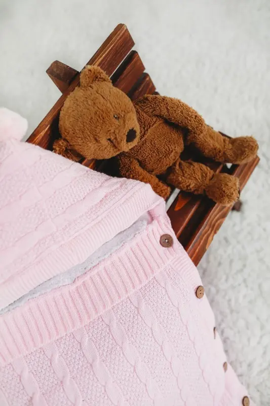 Bebek Kundağı Pembe Örgülü Içi Peluş Örgülü Yenidoğan Kundak Istediğiniz Ismi Nakışla Yazıyoruz - Pembe - 3