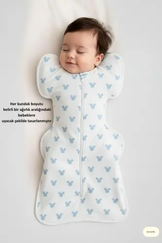 Bebek Kundak Yenidoğan Kendi Kendini Yatıştıran Kundak Erkek Kız Bebek Uyku Tulumu 1.0 Tog - Beyaz-Mavi - 3