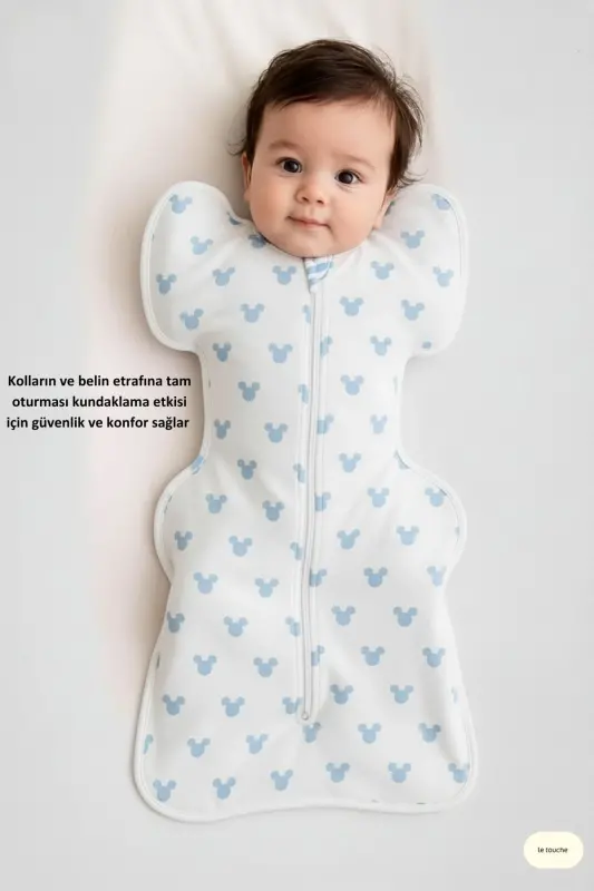 Bebek Kundak Yenidoğan Kendi Kendini Yatıştıran Kundak Erkek Kız Bebek Uyku Tulumu 1.0 Tog - Beyaz-Mavi - 4