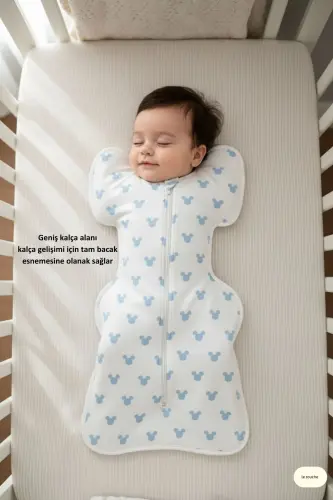 Bebek Kundak Yenidoğan Kendi Kendini Yatıştıran Kundak Erkek Kız Bebek Uyku Tulumu 1.0 Tog - Beyaz-Mavi - 5