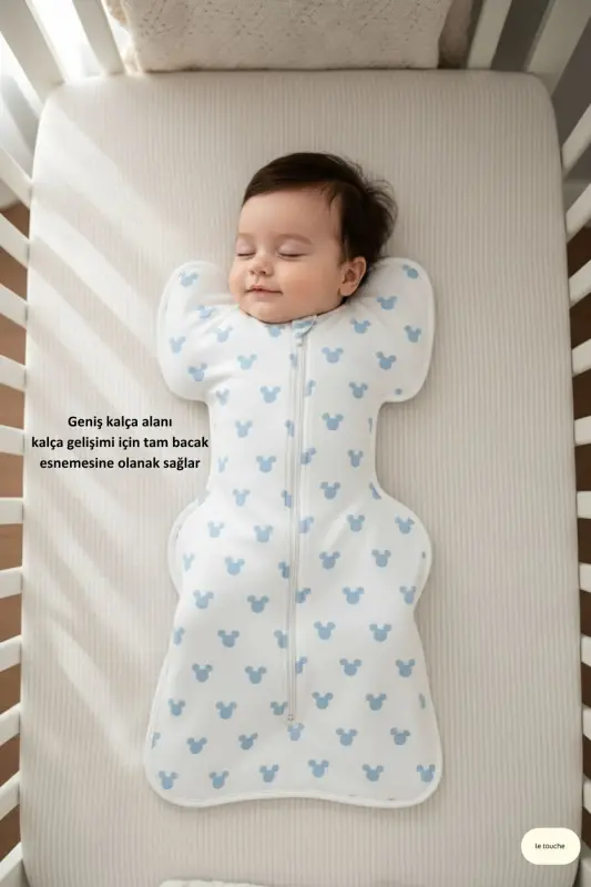 Bebek Kundak Yenidoğan Kendi Kendini Yatıştıran Kundak Erkek Kız Bebek Uyku Tulumu 1.0 Tog - Beyaz-Mavi - 5