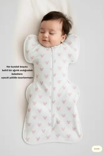 Bebek Kundak Yenidoğan Kendi Kendini Yatıştıran Kundak Erkek Kız Bebek Uyku Tulumu - Beyaz-Pembe - 3