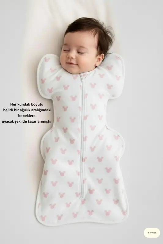Bebek Kundak Yenidoğan Kendi Kendini Yatıştıran Kundak Erkek Kız Bebek Uyku Tulumu - Beyaz-Pembe - 3