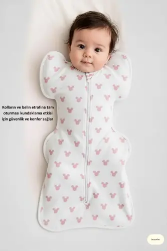 Bebek Kundak Yenidoğan Kendi Kendini Yatıştıran Kundak Erkek Kız Bebek Uyku Tulumu - Beyaz-Pembe - 4