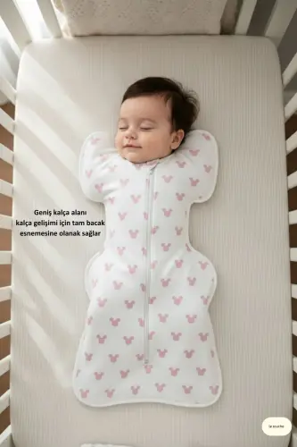 Bebek Kundak Yenidoğan Kendi Kendini Yatıştıran Kundak Erkek Kız Bebek Uyku Tulumu - Beyaz-Pembe - 5