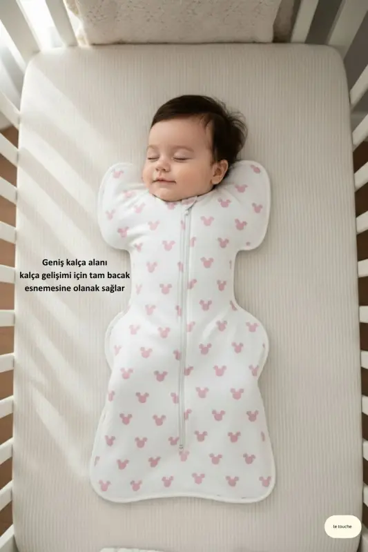 Bebek Kundak Yenidoğan Kendi Kendini Yatıştıran Kundak Erkek Kız Bebek Uyku Tulumu - Beyaz-Pembe - 5