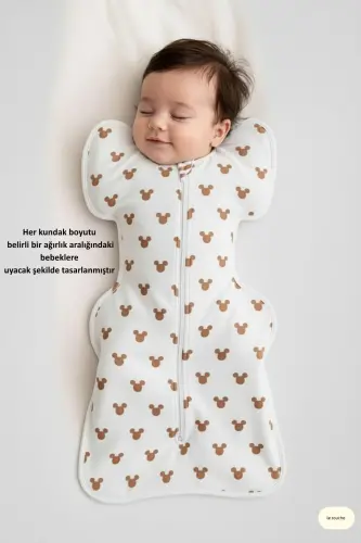 Bebek Kundak Yenidoğan Kendi Kendini Yatıştıran Kundak Erkek Kız Bebek Uyku Tulumu - Beyaz-Kahverengi - 3