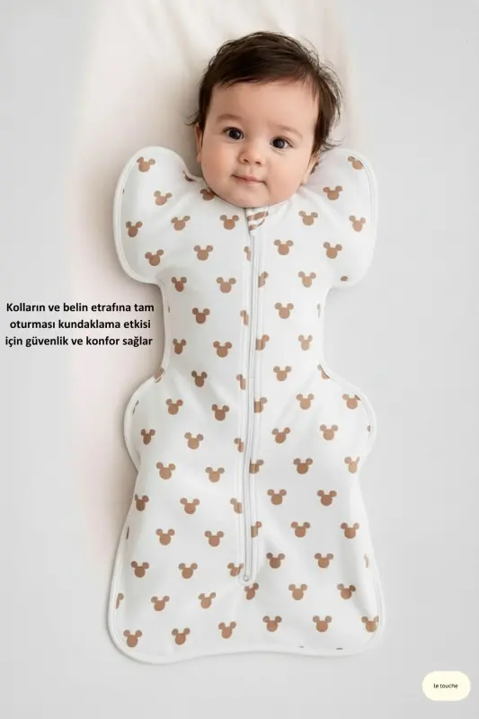 Bebek Kundak Yenidoğan Kendi Kendini Yatıştıran Kundak Erkek Kız Bebek Uyku Tulumu - Beyaz-Kahverengi - 4