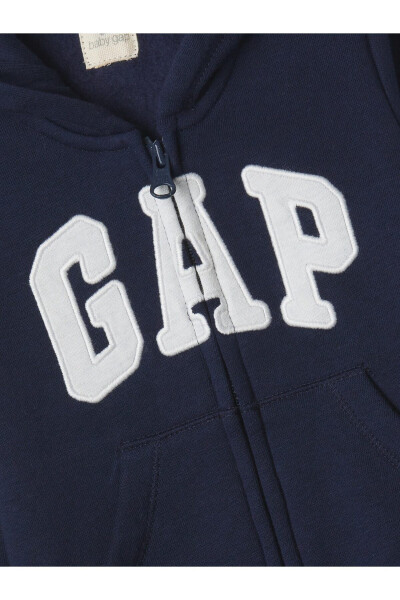 Bebek Lacivert Gap Logo Kulak Aplikeli Fermuarlı Fleece Tulum - 11