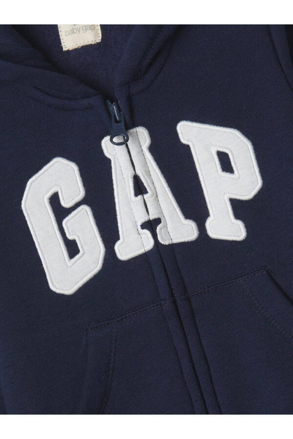 Bebek Lacivert Gap Logo Kulak Aplikeli Fermuarlı Fleece Tulum - 8