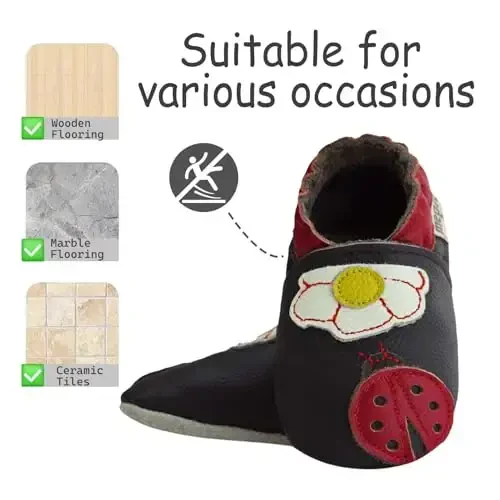 Infant Baby Moccasins with Rubber Sole - Soft Leather Anti Slip Crib Walking Baby Shoes Brown - 3