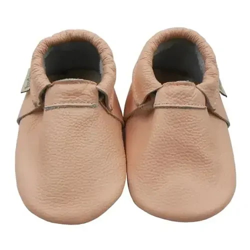 Infant Baby Moccasins with Rubber Sole - Soft Leather Anti Slip Crib Walking Baby Shoes Brown - MODAZONE (1)