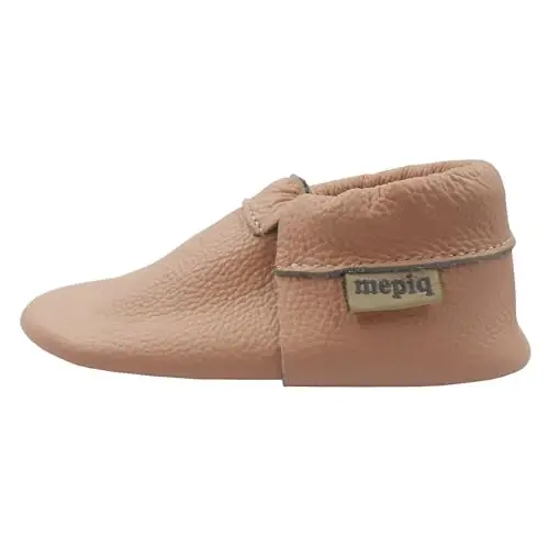 mepiq Baby Leather Moccasins Anti-Slip Rubber Sole Pre-Walker Crib Shoes | Breathable genuine leather,Durable rubber sole with deep grip treads,Elastic ankle stays on,Fits 0-24 months - 3