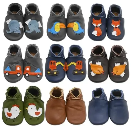 mepiq Baby Leather Moccasins Anti-Slip Rubber Sole Pre-Walker Crib Shoes | Breathable genuine leather,Durable rubber sole with deep grip treads,Elastic ankle stays on,Fits 0-24 months - 6