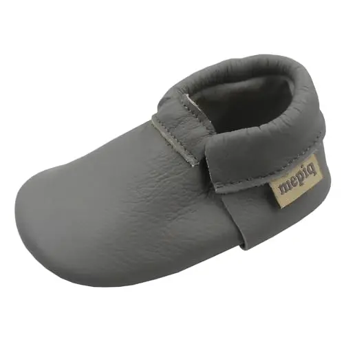 mepiq Baby Leather Moccasins Anti-Slip Rubber Sole Pre-Walker Crib Shoes | Breathable genuine leather,Durable rubber sole with deep grip treads,Elastic ankle stays on,Fits 0-24 months - 9