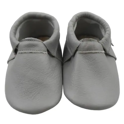 mepiq Baby Leather Moccasins Anti-Slip Rubber Sole Pre-Walker Crib Shoes | Breathable genuine leather,Durable rubber sole with deep grip treads,Elastic ankle stays on,Fits 0-24 months - MEPIQ (1)