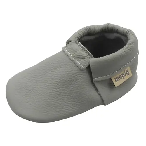 Infant Baby Moccasins with Rubber Sole - Soft Leather Anti Slip Crib Walking Baby Shoes Brown - 4