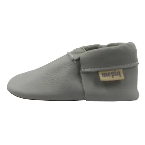 mepiq Baby Leather Moccasins Anti-Slip Rubber Sole Pre-Walker Crib Shoes | Breathable genuine leather,Durable rubber sole with deep grip treads,Elastic ankle stays on,Fits 0-24 months - 3