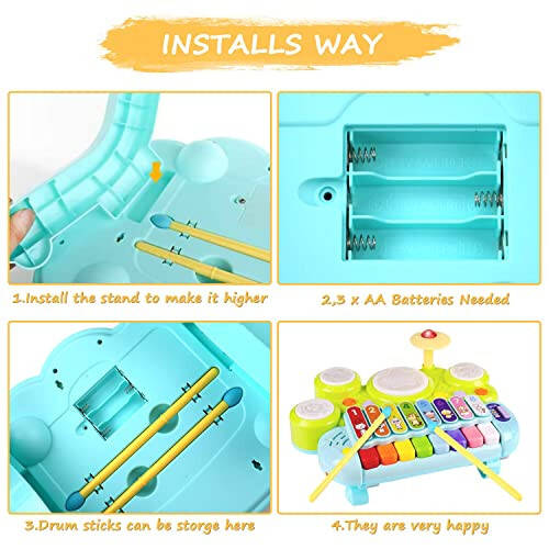 Baby Musical Toys 3 in 1 Piano Keyboard Xylophone Drum Set for 1 Year Old Girls Boys Toys Age 2 Music Instrument Learning Toys Toddlers 1-3 0-2 First Birthday Gift Infant Baby Toys 6 9 12 18 Month - 4