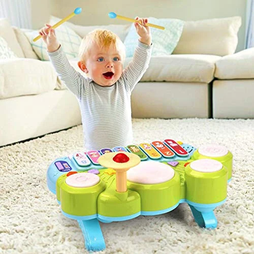 Baby Musical Toys 3 in 1 Piano Keyboard Xylophone Drum Set for 1 Year Old Girls Boys Toys Age 2 Music Instrument Learning Toys Toddlers 1-3 0-2 First Birthday Gift Infant Baby Toys 6 9 12 18 Month - 2
