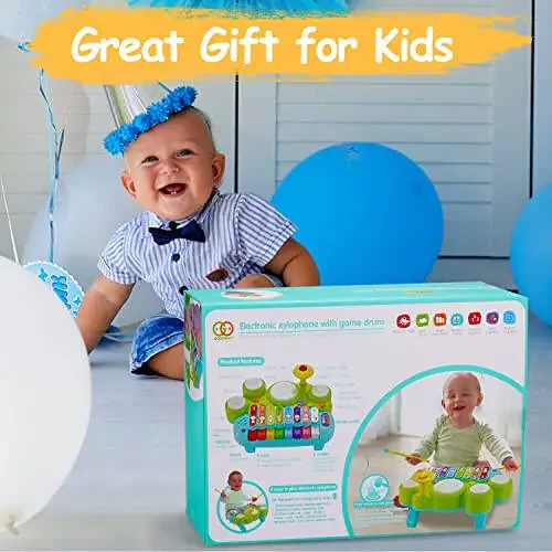 Baby Musical Toys 3 in 1 Piano Keyboard Xylophone Drum Set for 1 Year Old Girls Boys Toys Age 2 Music Instrument Learning Toys Toddlers 1-3 0-2 First Birthday Gift Infant Baby Toys 6 9 12 18 Month - 5