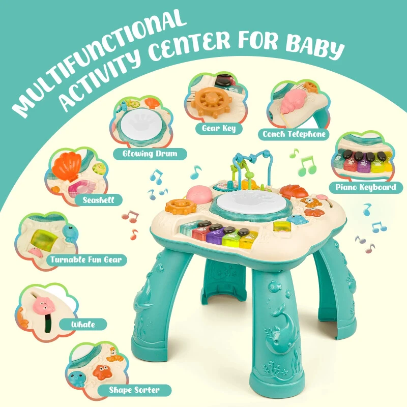 Infant Musical Learning Table, Toddler Activity Table Interactive Toys, Baby Busy Board Educational Learning Toy with Lights and Music, for 6 to 12-18 Months Boys Girls Preschool Gifts - DAKOMM