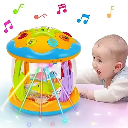 Tsomtto Baby Musical Toys 12 Months Rotating Projector Light Up Infant Tummy Time Toys Sensory Toddler Toy Age 1-2-4 New Birthday Gifts for 1 Year Old Girl Boy Baby Aquarium Learning Toy 