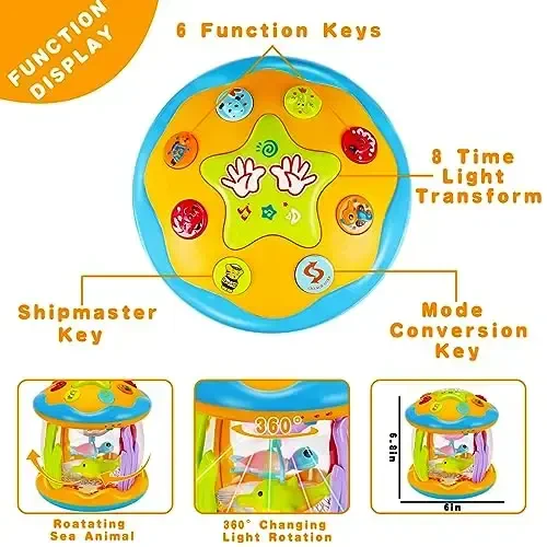 Baby Musical Toys 12 Months Rotating Projector Light Up Infant Tummy Time Toys Sensory Toddler Toy Age 1-2-4 New Birthday Gifts for 1 Year Old Girl Boy Baby Aquarium Learning Toy - 2
