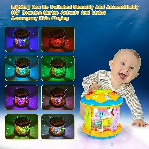 Baby Musical Toys 12 Months Rotating Projector Light Up Infant Tummy Time Toys Sensory Toddler Toy Age 1-2-4 New Birthday Gifts for 1 Year Old Girl Boy Baby Aquarium Learning Toy - 3