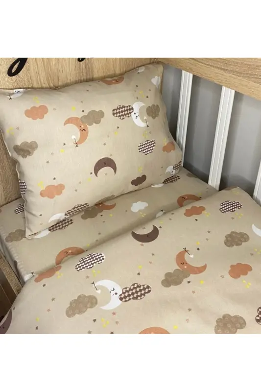bebek nevresim takımı(60x120 lastikli çarşaf,95x145 nevresim,35x45 yastık kılıfı)-Koyukahve - 2