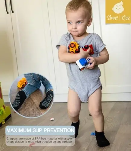 Baby Mid-Crew Socks with Grips (9 Pairs) for 0-7 Years Old Toddler Boy Girl Kids - 2