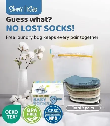 Baby Mid-Crew Socks with Grips (9 Pairs) for 0-7 Years Old Toddler Boy Girl Kids - SIMPLY KIDS
