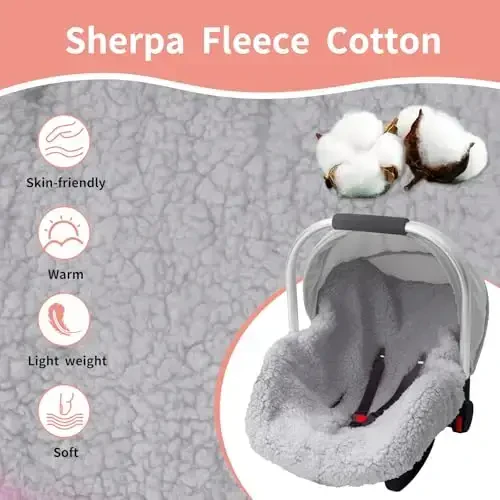 Infant Car Seat Liner, Winter Car Seat Cover Baby, Plush Fleece Carseat Cover for Cold Weather, Newborn Car Seat Replacement Liner, Warm Baby Carrier Cover Protective Insert for 3 or 5 Point System - 2