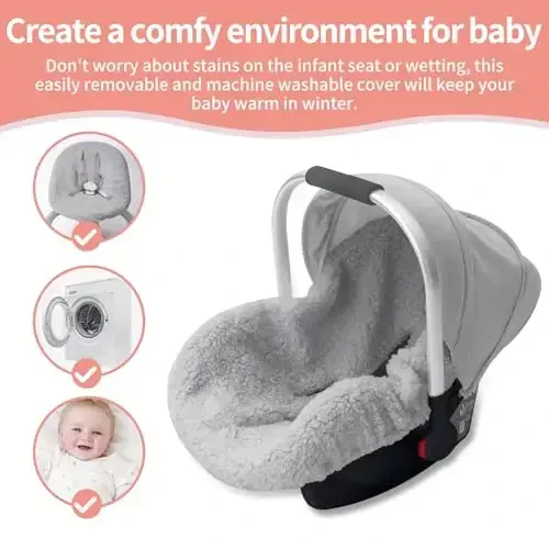 Infant Car Seat Liner, Winter Car Seat Cover Baby, Plush Fleece Carseat Cover for Cold Weather, Newborn Car Seat Replacement Liner, Warm Baby Carrier Cover Protective Insert for 3 or 5 Point System - 3
