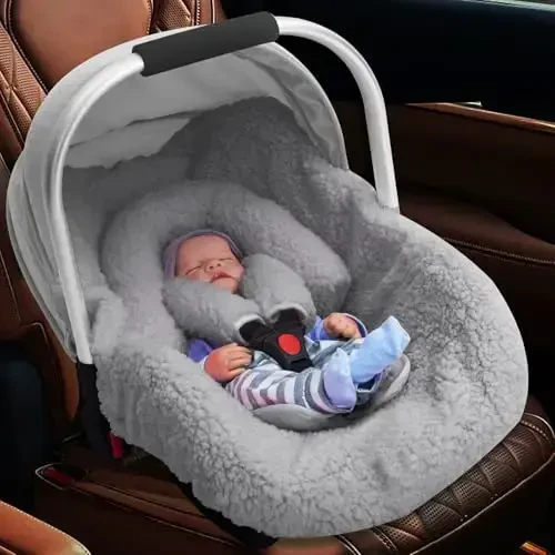 Infant Car Seat Liner, Winter Car Seat Cover Baby, Plush Fleece Carseat Cover for Cold Weather, Newborn Car Seat Replacement Liner, Warm Baby Carrier Cover Protective Insert for 3 or 5 Point System - 6