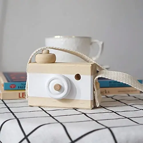Baby Toy Wooden Mini Camera Toy, Baby Kids Cute Mini Sharpe Toy, Neck Hanging Photographed Props for Baby Toddlers Children Kids' Room Hanging Decor Gift (White-2) - 4