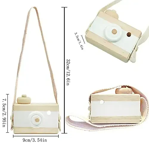 Baby Toy Wooden Mini Camera Toy, Baby Kids Cute Mini Sharpe Toy, Neck Hanging Photographed Props for Baby Toddlers Children Kids' Room Hanging Decor Gift (White-2) - 5