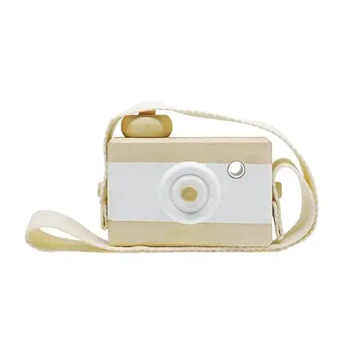 Baby Toy Wooden Mini Camera Toy, Baby Kids Cute Mini Sharpe Toy, Neck Hanging Photographed Props for Baby Toddlers Children Kids' Room Hanging Decor Gift (White-2) - 1