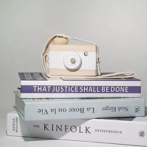 Baby Toy Wooden Mini Camera Toy, Baby Kids Cute Mini Sharpe Toy, Neck Hanging Photographed Props for Baby Toddlers Children Kids' Room Hanging Decor Gift (White-2) - 2