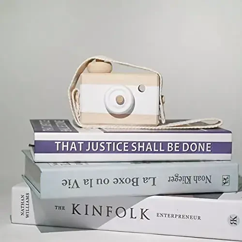 Baby Toy Wooden Mini Camera Toy, Baby Kids Cute Mini Sharpe Toy, Neck Hanging Photographed Props for Baby Toddlers Children Kids' Room Hanging Decor Gift (White-2) - 2