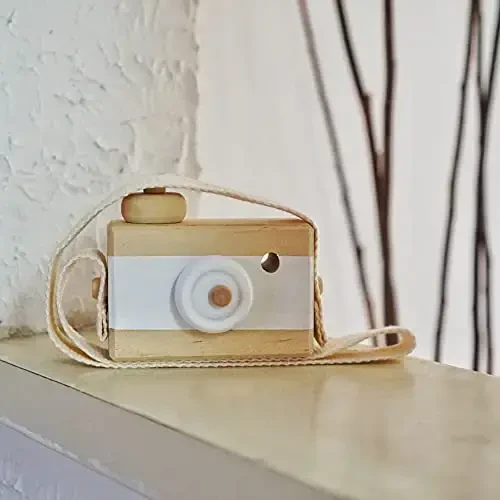 Baby Toy Wooden Mini Camera Toy, Baby Kids Cute Mini Sharpe Toy, Neck Hanging Photographed Props for Baby Toddlers Children Kids' Room Hanging Decor Gift (White-2) - 3