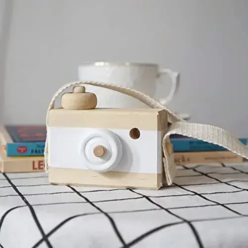 Baby Toy Wooden Mini Camera Toy, Baby Kids Cute Mini Sharpe Toy, Neck Hanging Photographed Props for Baby Toddlers Children Kids' Room Hanging Decor Gift (White-2) - 4