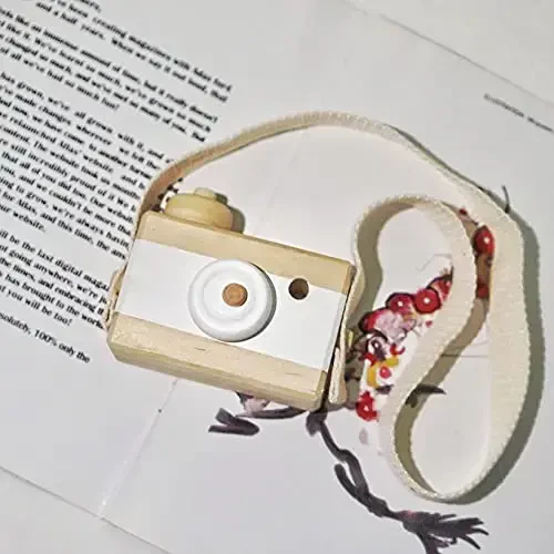Baby Toy Wooden Mini Camera Toy, Baby Kids Cute Mini Sharpe Toy, Neck Hanging Photographed Props for Baby Toddlers Children Kids' Room Hanging Decor Gift (White-2) - 6