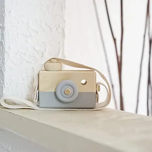 Baby Toy Wooden Mini Camera Toy, Baby Kids Cute Mini Sharpe Toy, Neck Hanging Photographed Props for Baby Toddlers Children Kids' Room Hanging Decor Gift (Gray) - 6