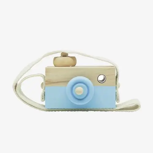 Baby Toy Wooden Mini Camera Toy, Baby Kids Cute Mini Sharpe Toy, Neck Hanging Photographed Props for Baby Toddlers Children Kids' Room Hanging Decor Gift (Blue) - 1