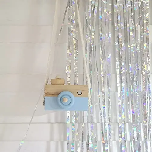 Baby Toy Wooden Mini Camera Toy, Baby Kids Cute Mini Sharpe Toy, Neck Hanging Photographed Props for Baby Toddlers Children Kids' Room Hanging Decor Gift (Blue) - 2