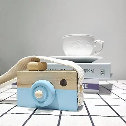 Baby Toy Wooden Mini Camera Toy, Baby Kids Cute Mini Sharpe Toy, Neck Hanging Photographed Props for Baby Toddlers Children Kids' Room Hanging Decor Gift (Blue) - 6