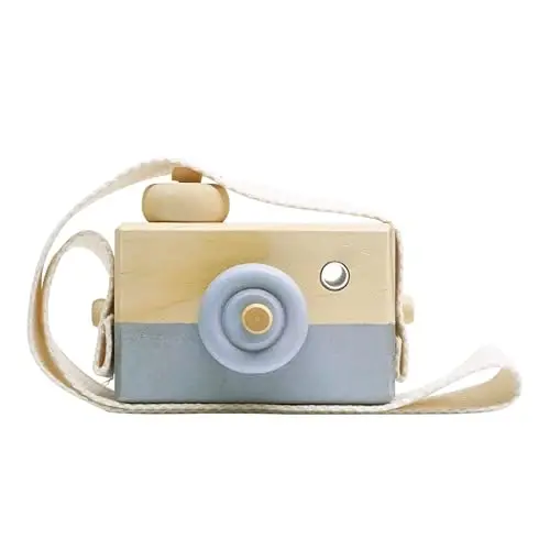 Baby Toy Wooden Mini Camera Toy, Baby Kids Cute Mini Sharpe Toy, Neck Hanging Photographed Props for Baby Toddlers Children Kids' Room Hanging Decor Gift (Blue) - 1