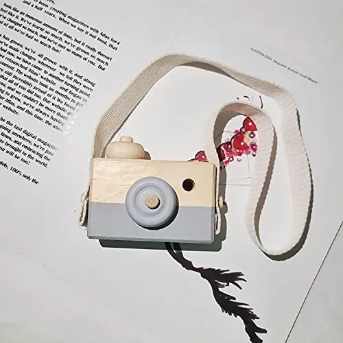 Baby Toy Wooden Mini Camera Toy, Baby Kids Cute Mini Sharpe Toy, Neck Hanging Photographed Props for Baby Toddlers Children Kids' Room Hanging Decor Gift (Blue) - 4