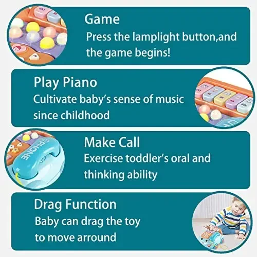 Baby Toy Phone Cartoon Baby Piano Music Light Toy Children Pretend PhoneToy Gift Game Boy Girl Early Education Gift Blue (18 M+) - 5